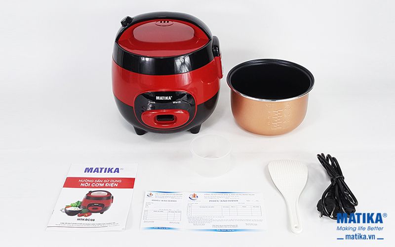 Nồi cơm điện Matika MTK-RC08 đầy đủ phụ kiện hỗ trợ nấu cơm đắc lực